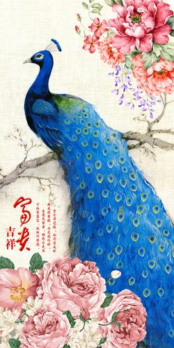 新5D钻石画《富贵吉祥孔雀图》 竖版玄关挂画的艺术之美与批发直销指南